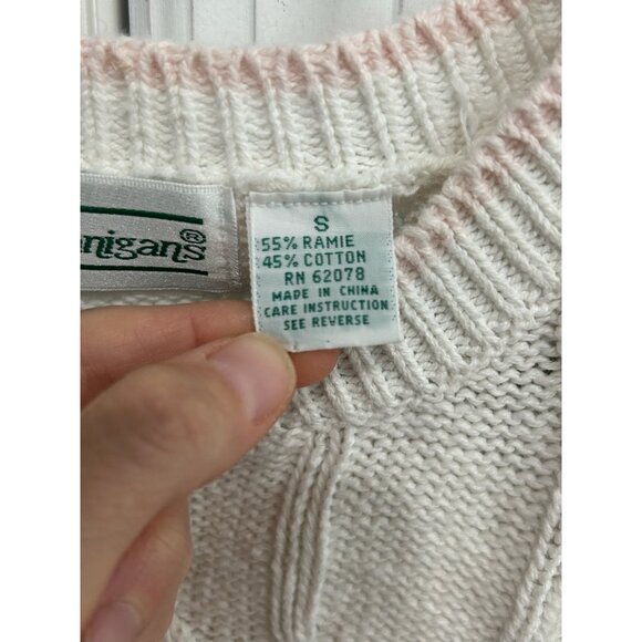 Vintage Shenanigans Floral Embroidered Cable Knit Sweater White Pink Sz Small - Picture 6 of 10
